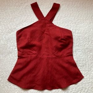 Ann Taylor Red Grecian Neckline Peplum Blouse